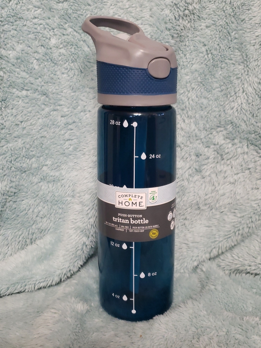 Navy Tritan Water Bottle with Gray Push-Button Lid